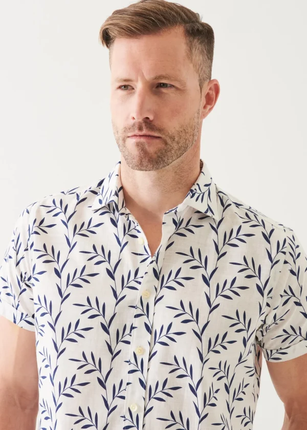 Leaf Print Cotton Short Sleeve Shirt