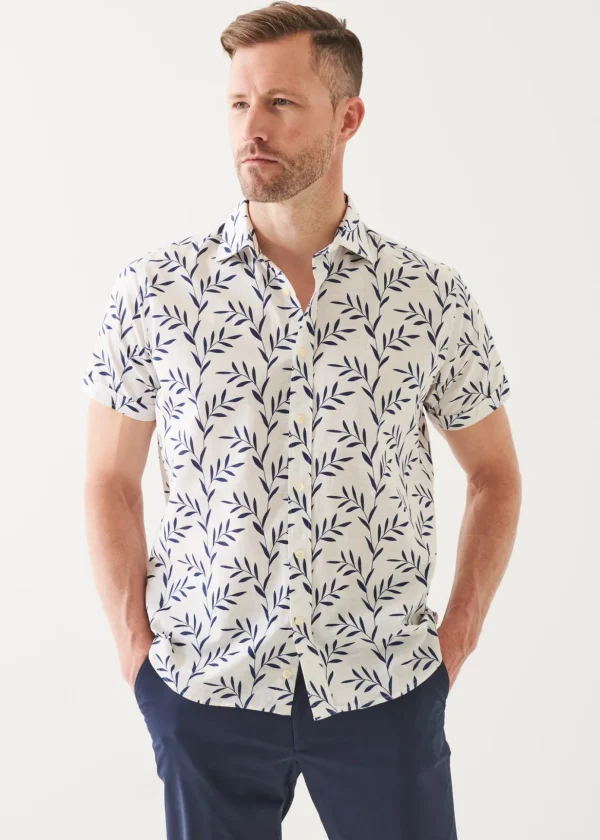 Leaf Print Cotton Short Sleeve Shirt