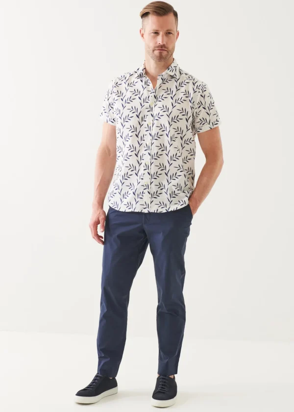 Leaf Print Cotton Short Sleeve Shirt