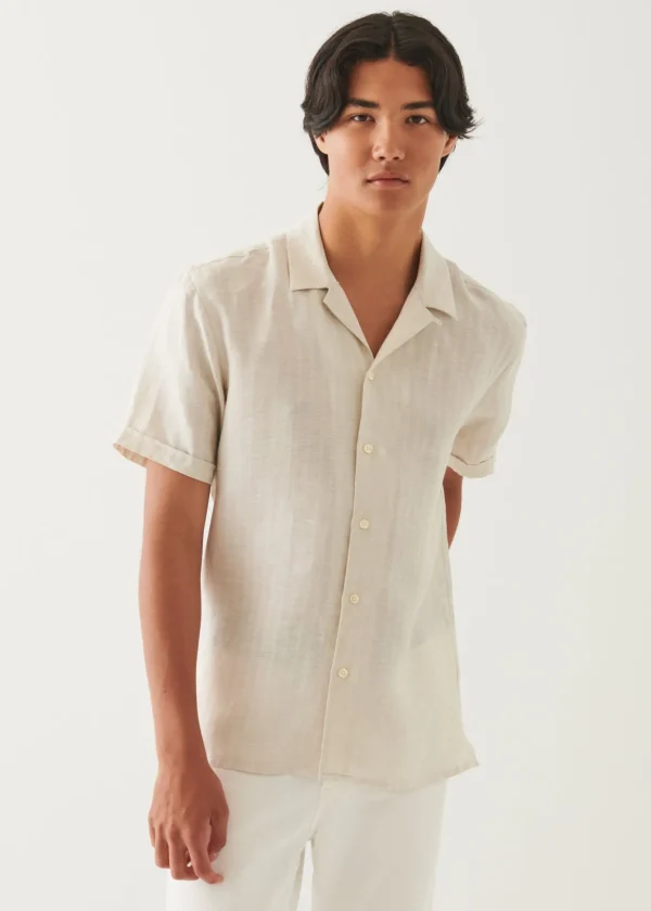 Linen Textured Stripe Camp Collar Shirt