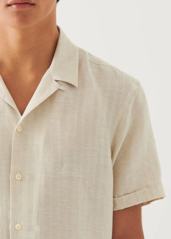 Linen Textured Stripe Camp Collar Shirt