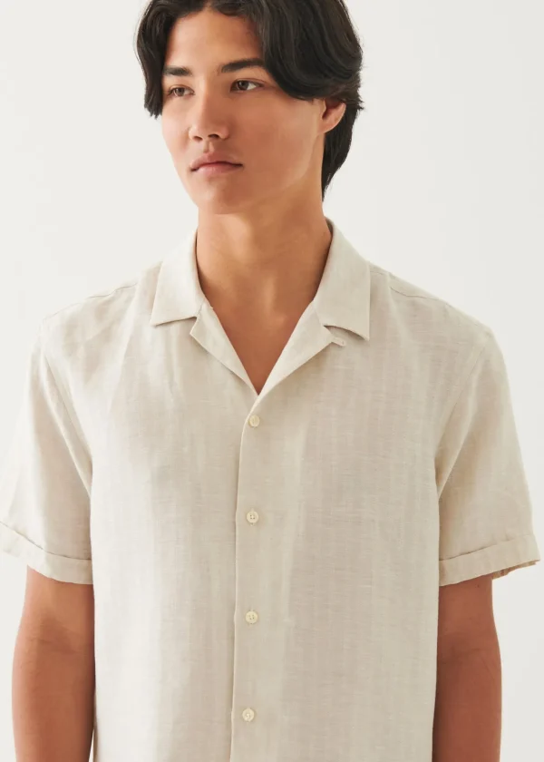 Linen Textured Stripe Camp Collar Shirt