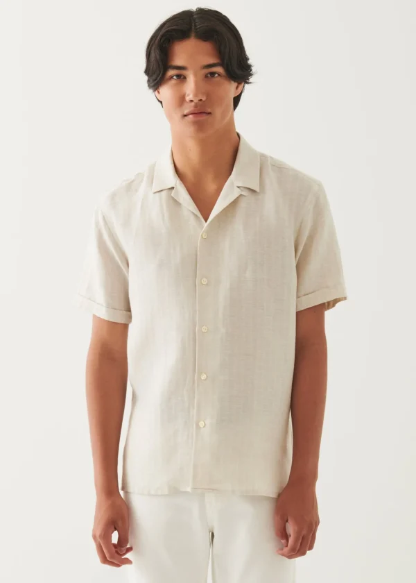 Linen Textured Stripe Camp Collar Shirt