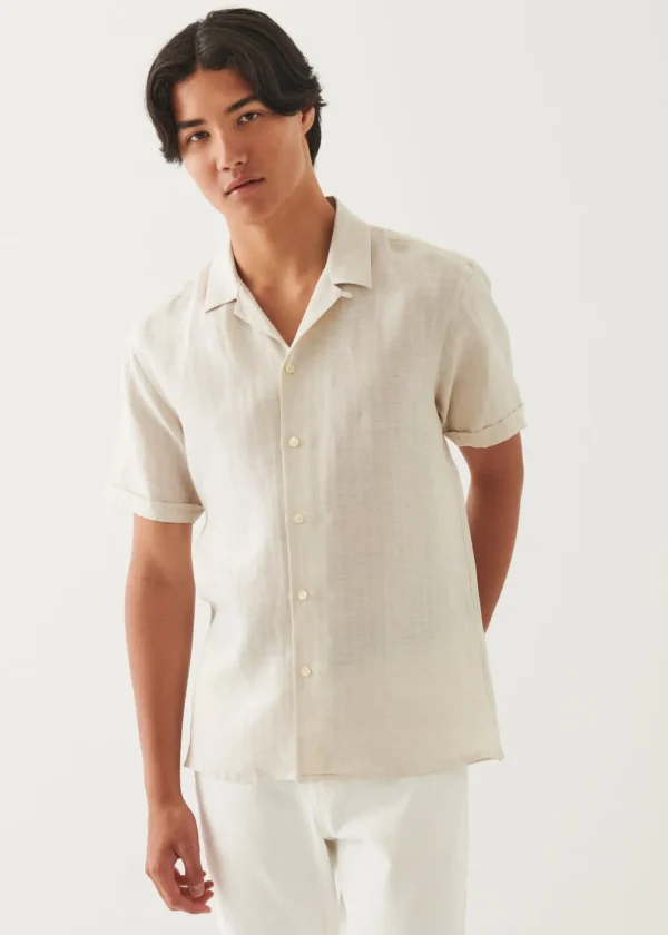 Linen Textured Stripe Camp Collar Shirt