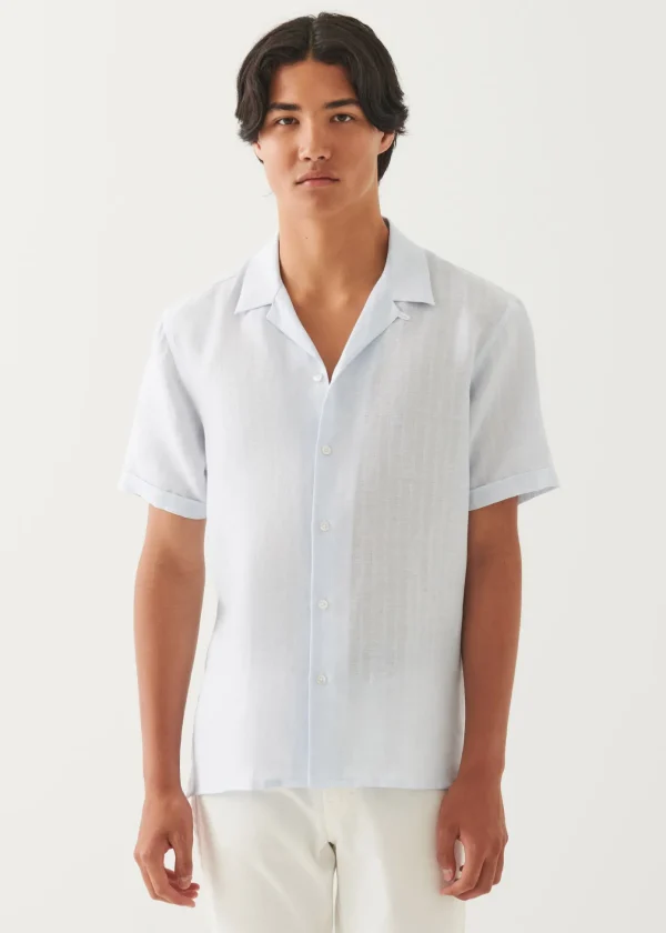 Linen Textured Stripe Camp Collar Shirt