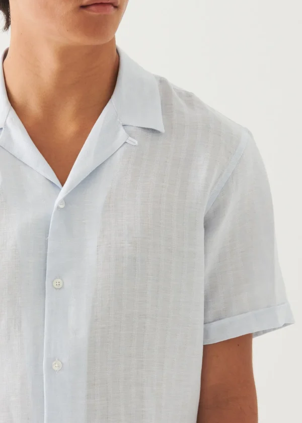 Linen Textured Stripe Camp Collar Shirt