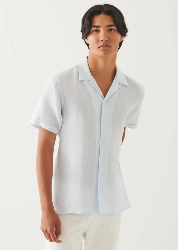 Linen Textured Stripe Camp Collar Shirt