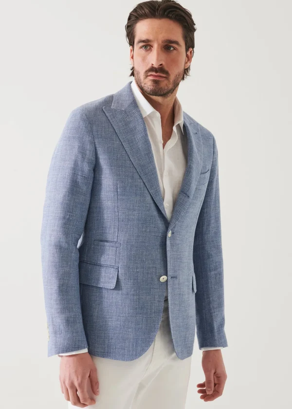 Linen Wool Blend Peak Lapel Blazer