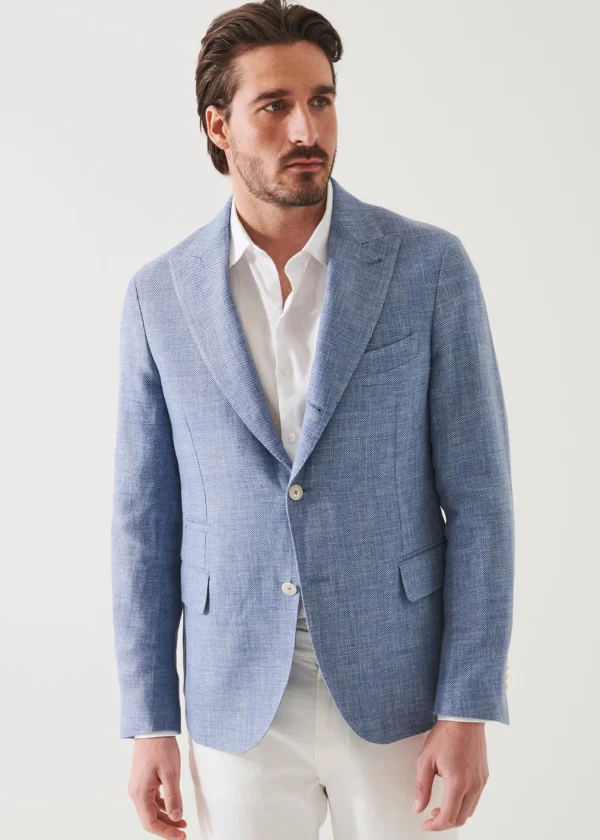 Linen Wool Blend Peak Lapel Blazer