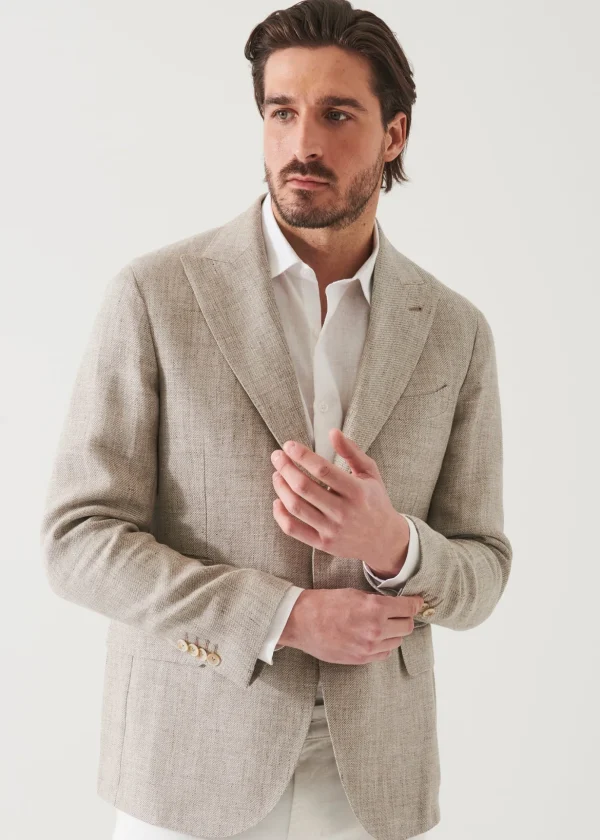 Linen Wool Blend Peak Lapel Blazer