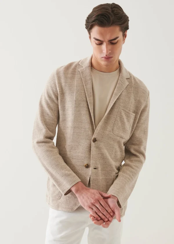 Linen-Cotton Blend Textured Stitch Knit Blazer