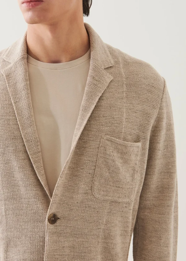 Linen-Cotton Blend Textured Stitch Knit Blazer