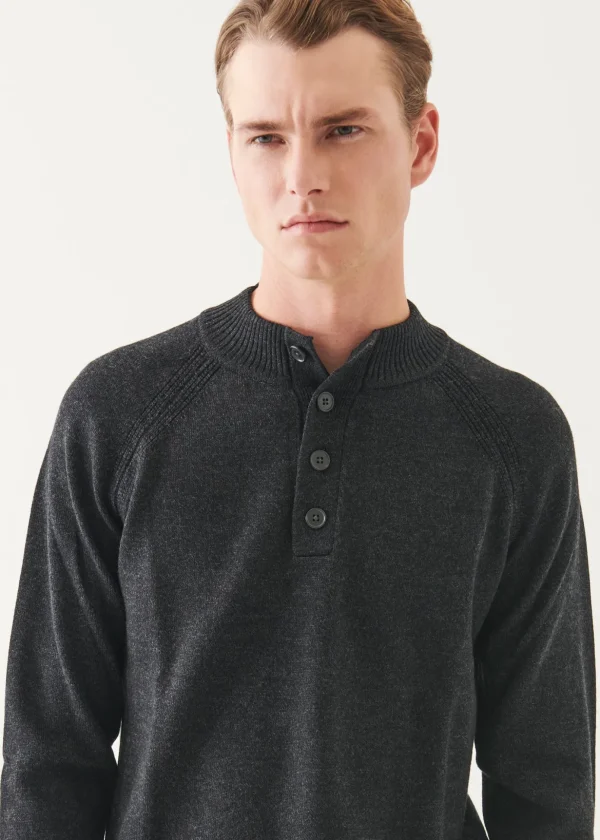 Merino Button Up Mock Neck Sweater