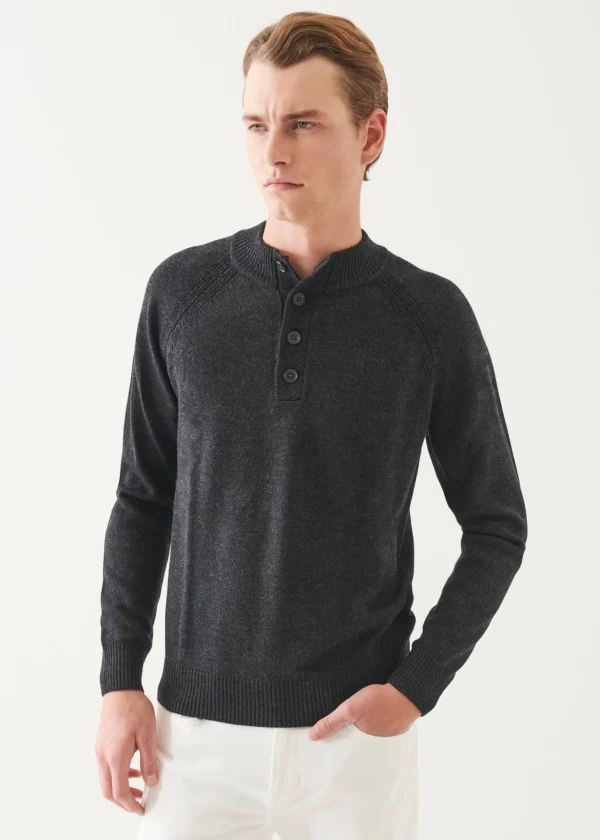 Merino Button Up Mock Neck Sweater