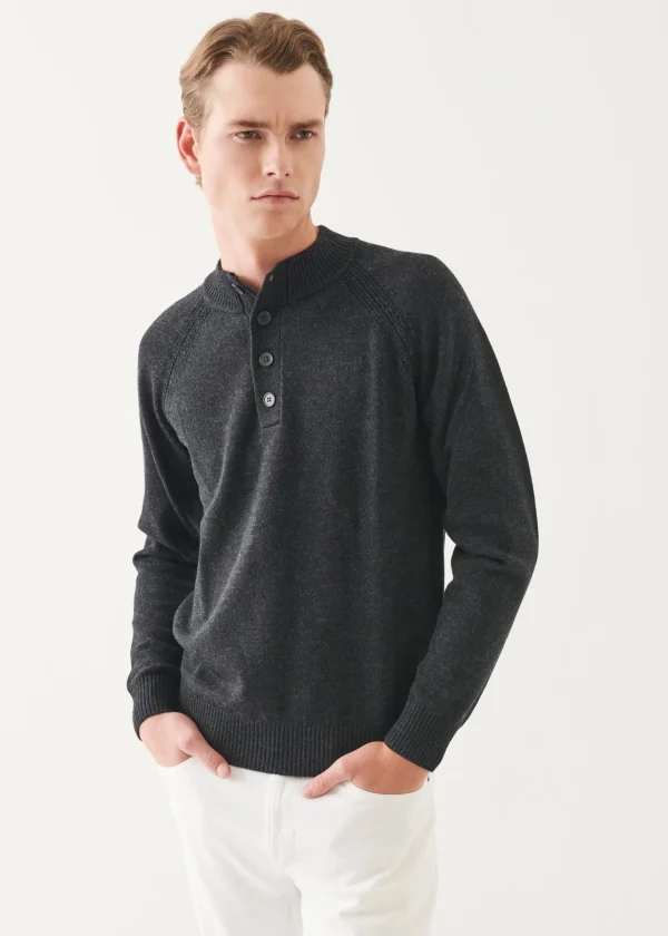 Merino Button Up Mock Neck Sweater