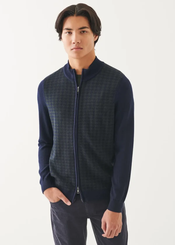 Merino Houndstooth Full Zip Cardigan