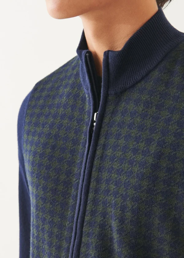 Merino Houndstooth Full Zip Cardigan