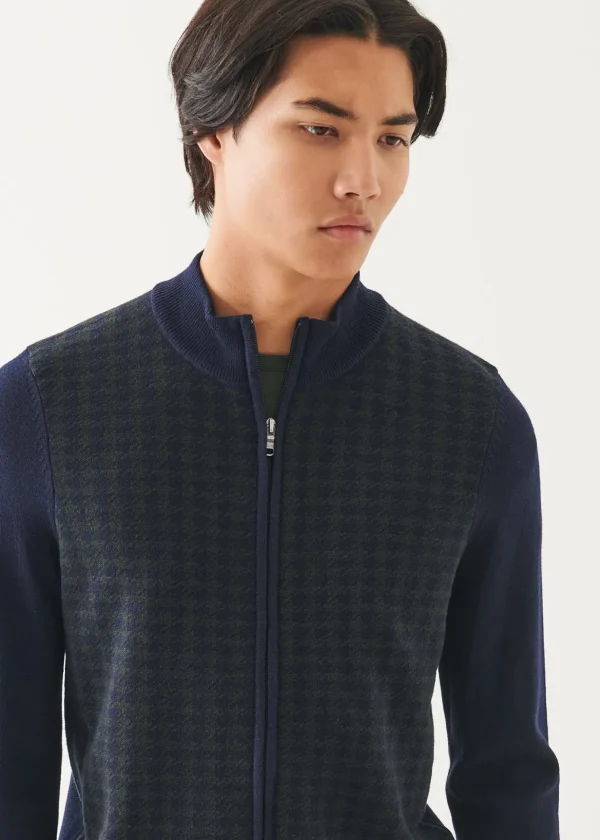 Merino Houndstooth Full Zip Cardigan