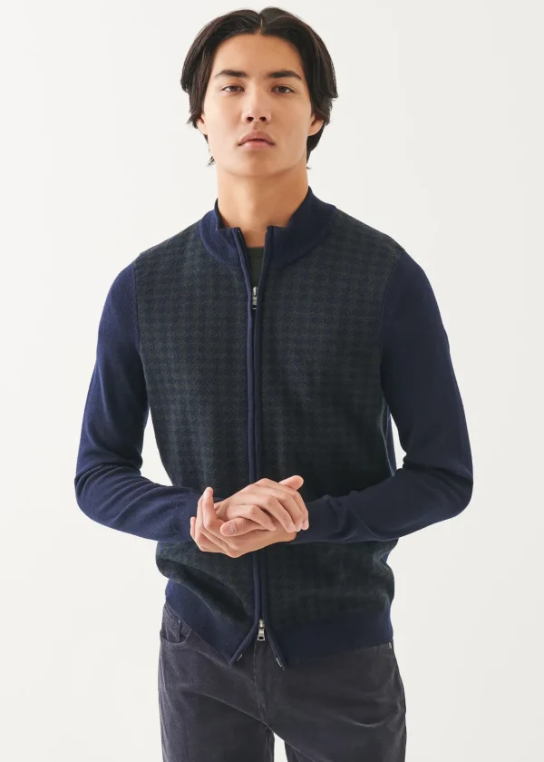 Merino Houndstooth Full Zip Cardigan