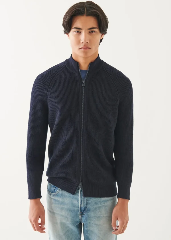 Merino Ribbed Full Zip Cardigan