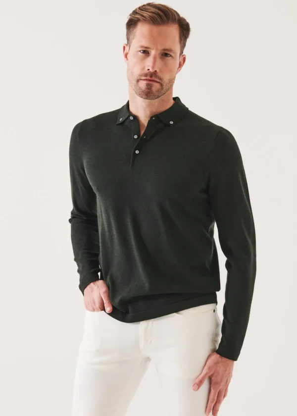 Merino Wool Button Down Polo