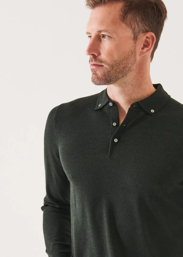 Merino Wool Button Down Polo