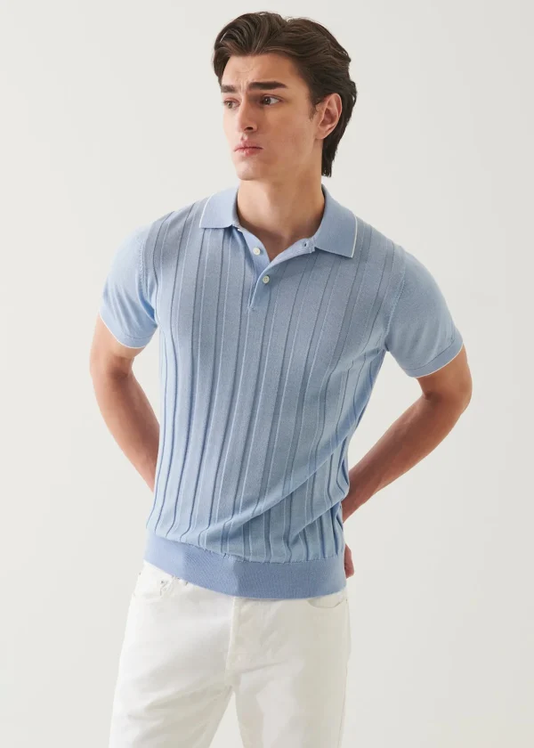 Merino Wool-Silk Blend Drop Needle Polo