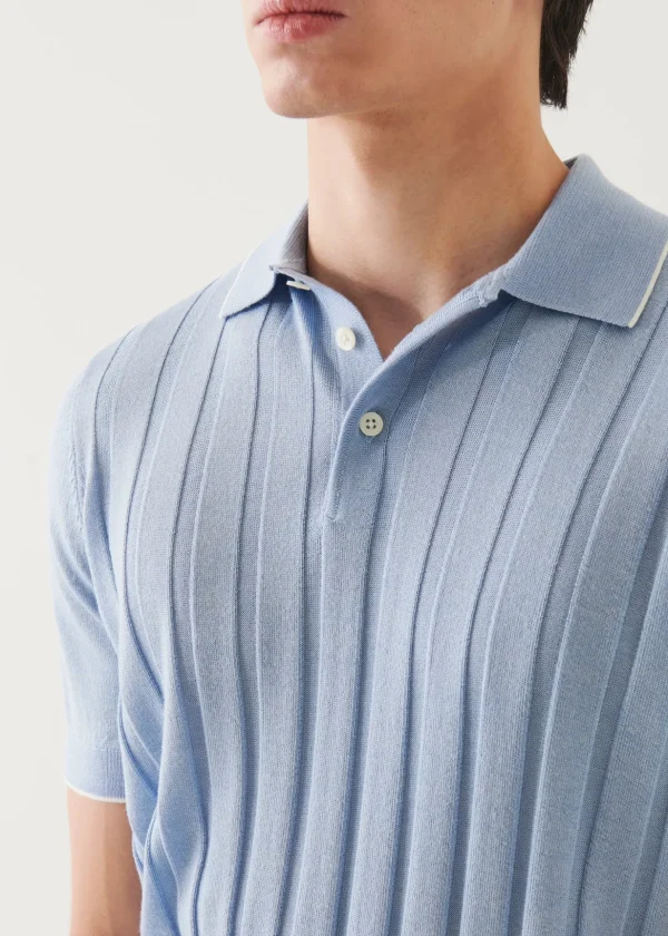 Merino Wool-Silk Blend Drop Needle Polo