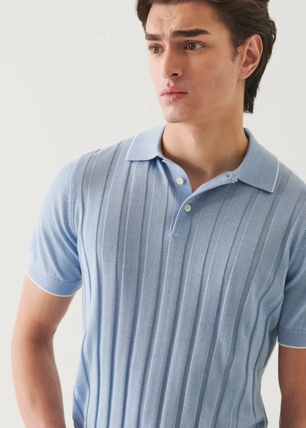 Merino Wool-Silk Blend Drop Needle Polo