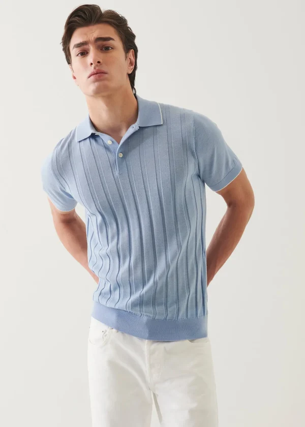 Merino Wool-Silk Blend Drop Needle Polo