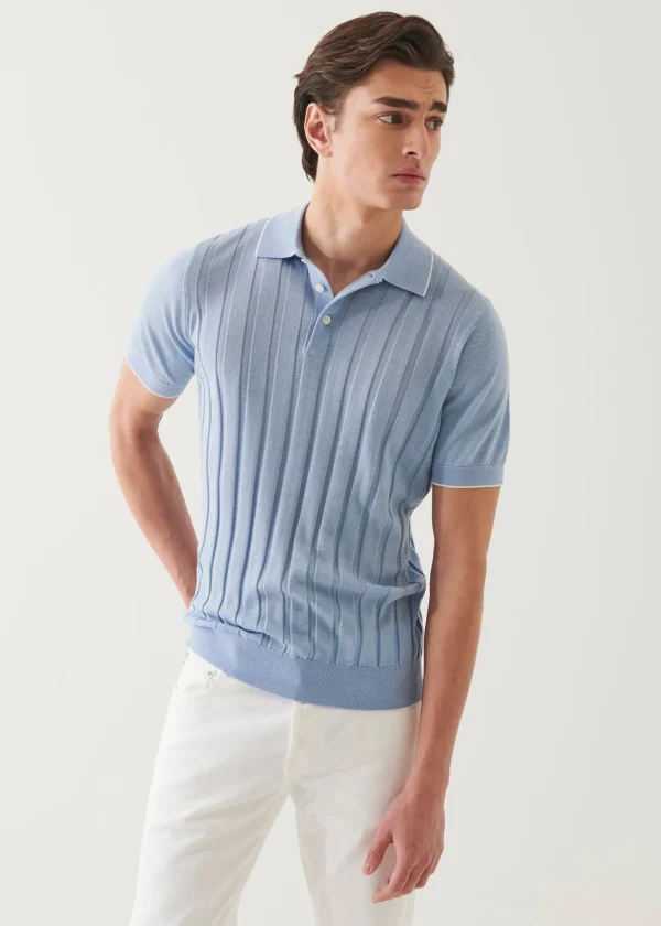 Merino Wool-Silk Blend Drop Needle Polo