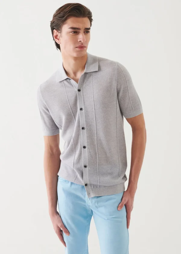 Merino Wool-Silk Blend Knit Button Up