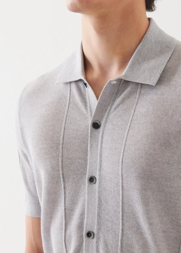 Merino Wool-Silk Blend Knit Button Up