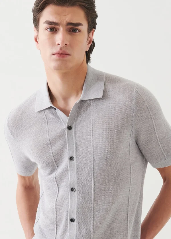 Merino Wool-Silk Blend Knit Button Up