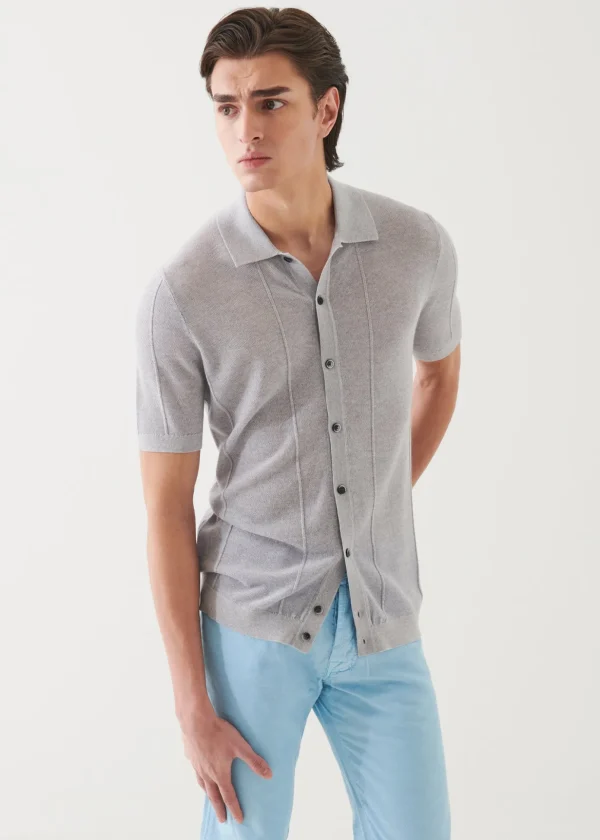 Merino Wool-Silk Blend Knit Button Up