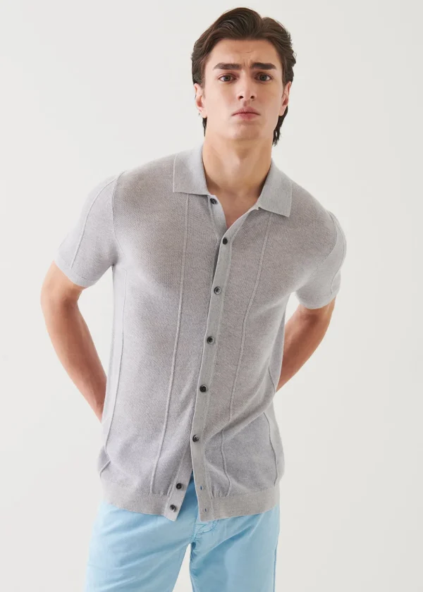 Merino Wool-Silk Blend Knit Button Up