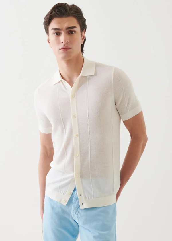 Merino Wool-Silk Blend Knit Button Up