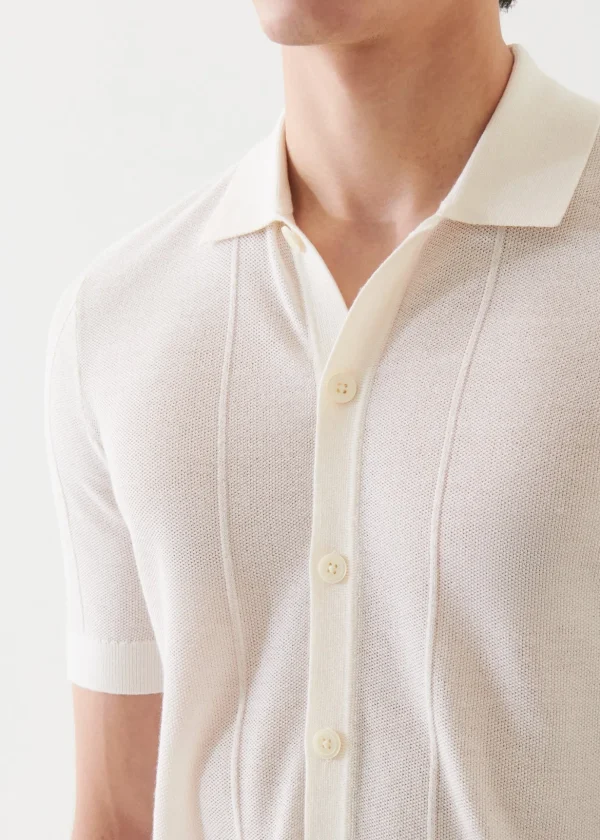 Merino Wool-Silk Blend Knit Button Up