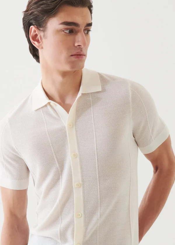 Merino Wool-Silk Blend Knit Button Up