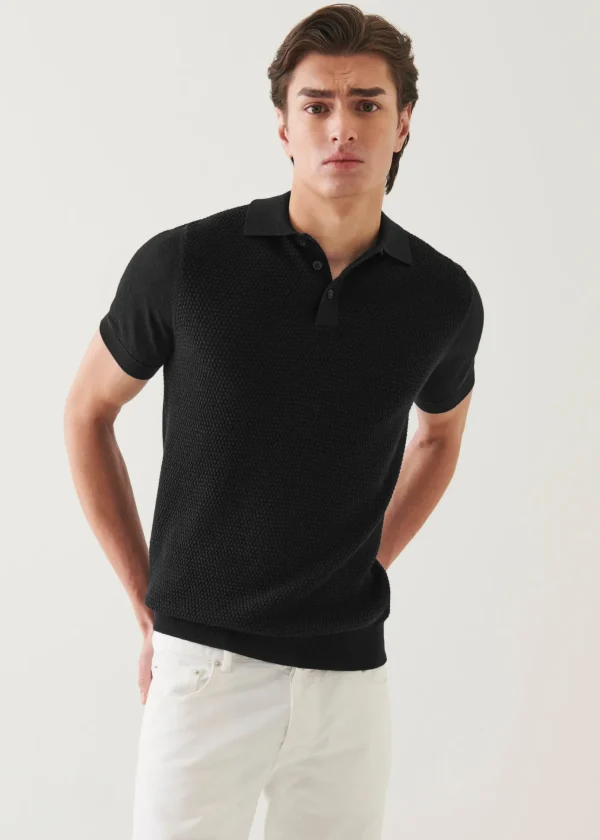 Merino Wool-Silk Blend Textured Polo