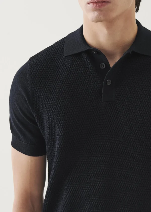 Merino Wool-Silk Blend Textured Polo