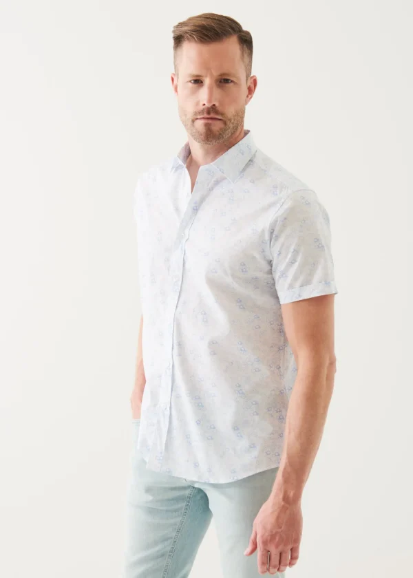 Micro Floral Print Cotton Short Sleeve Shirt