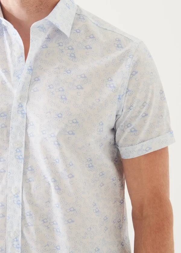 Micro Floral Print Cotton Short Sleeve Shirt