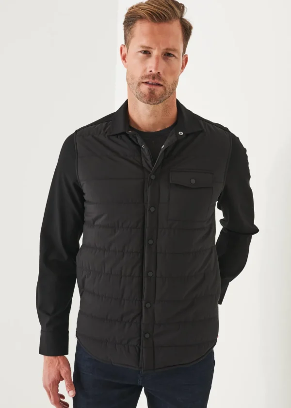 Nylon Quilted Mix Media Shirt Jacket