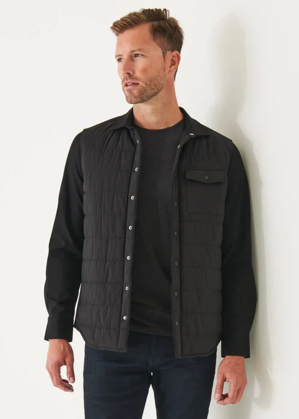 Nylon Quilted Mix Media Shirt Jacket