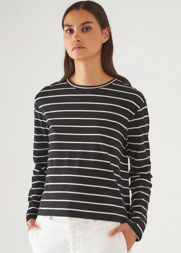 Organic Pima Cotton Stripe Boyfriend Long Sleeve Crew