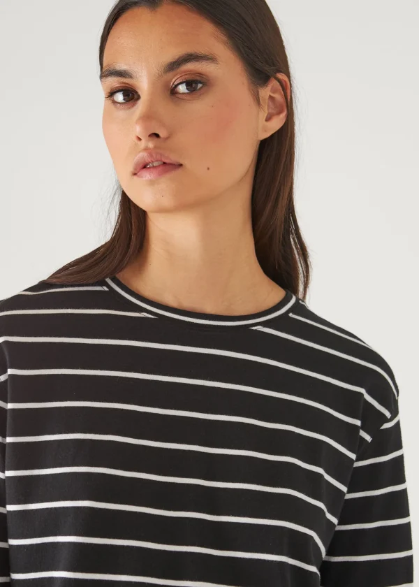 Organic Pima Cotton Stripe Boyfriend Long Sleeve Crew