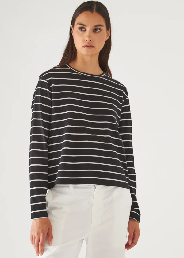 Organic Pima Cotton Stripe Boyfriend Long Sleeve Crew