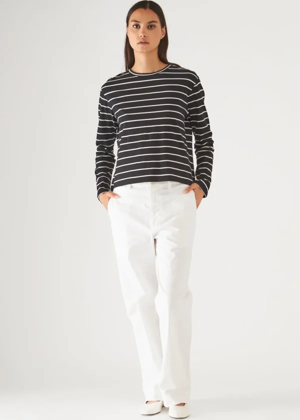 Organic Pima Cotton Stripe Boyfriend Long Sleeve Crew