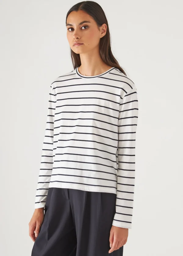 Organic Pima Cotton Stripe Boyfriend Long Sleeve Crew